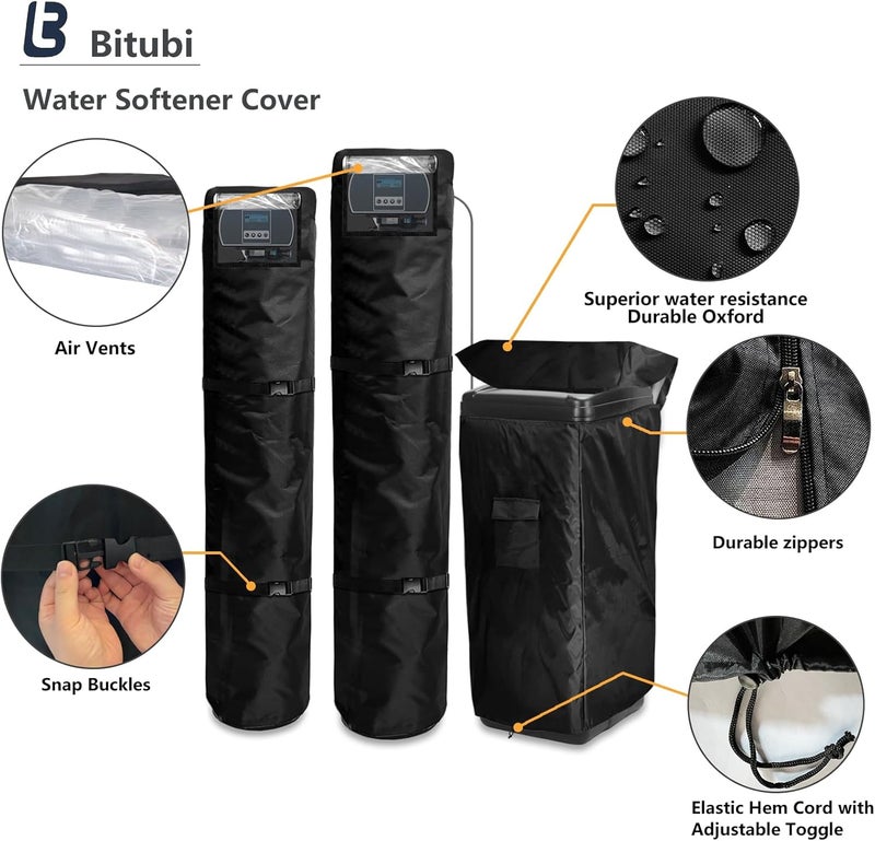 Bitubi Water Softener System Cover Outdoor for PRO+AQUA Water Softener System, 2Pcs Softener Tank/Filter Cover + 1Pcs Brine Tank Cover, All Weather Protection, Black - Image 4